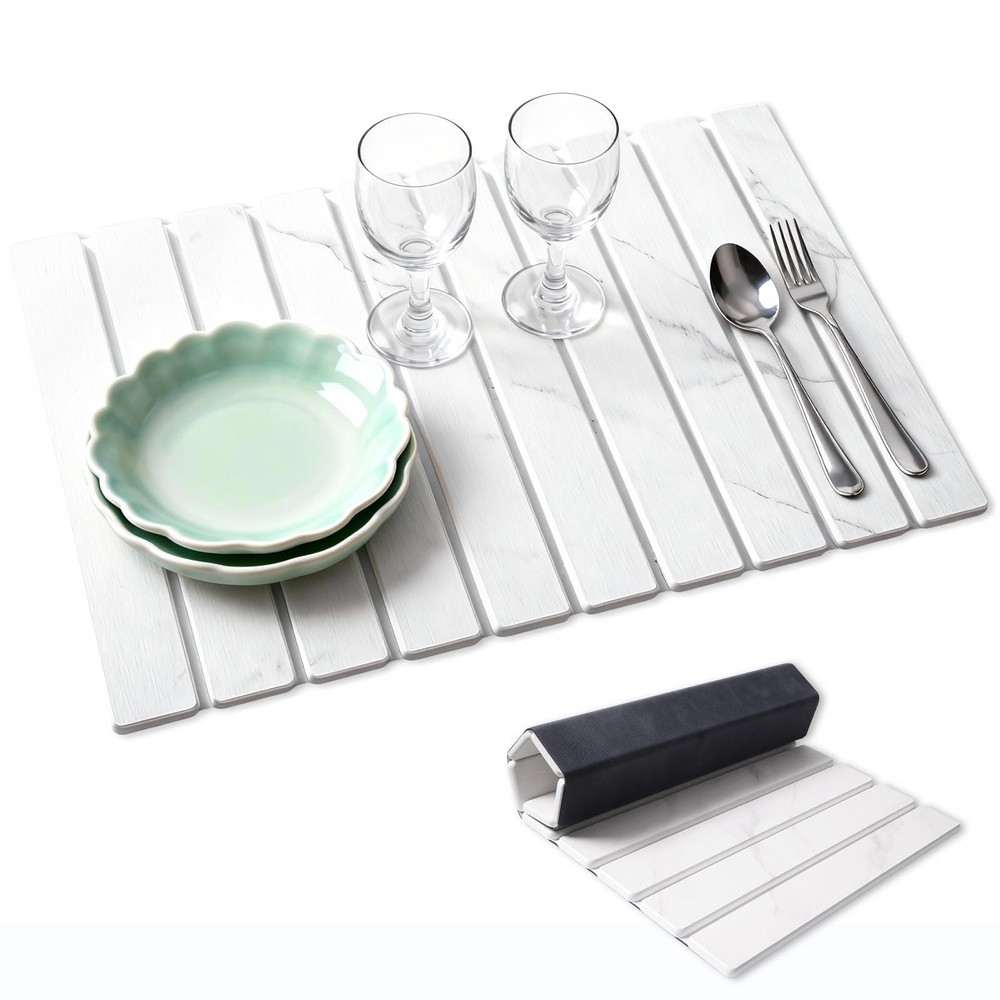 Stone Dish Drying Mat for Kitchen Counter, 24"×16" Foldable Stone Drying Mats...
