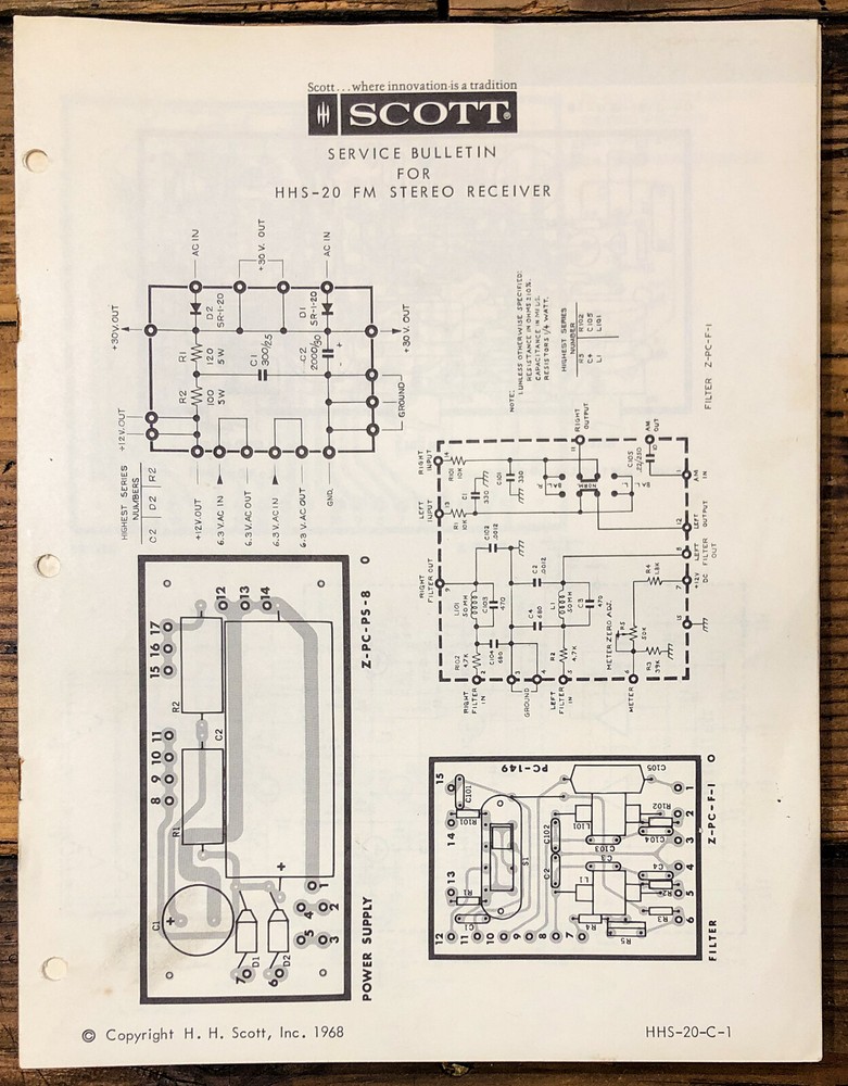 Scott HHS-20 Receiver  Service Manual *Original*