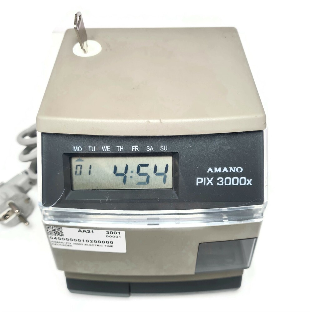 Amano PIX3000x Electronic Side Loading Time Clock. Made in USA
