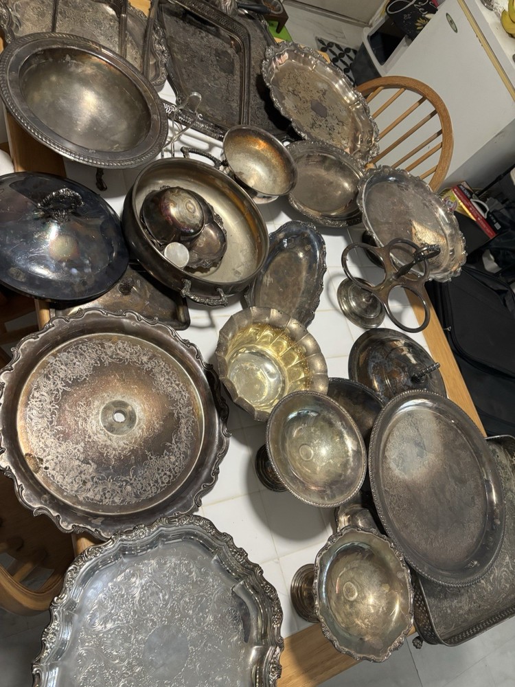 Vintage Silver Plate Serving Trays Bowls Etc