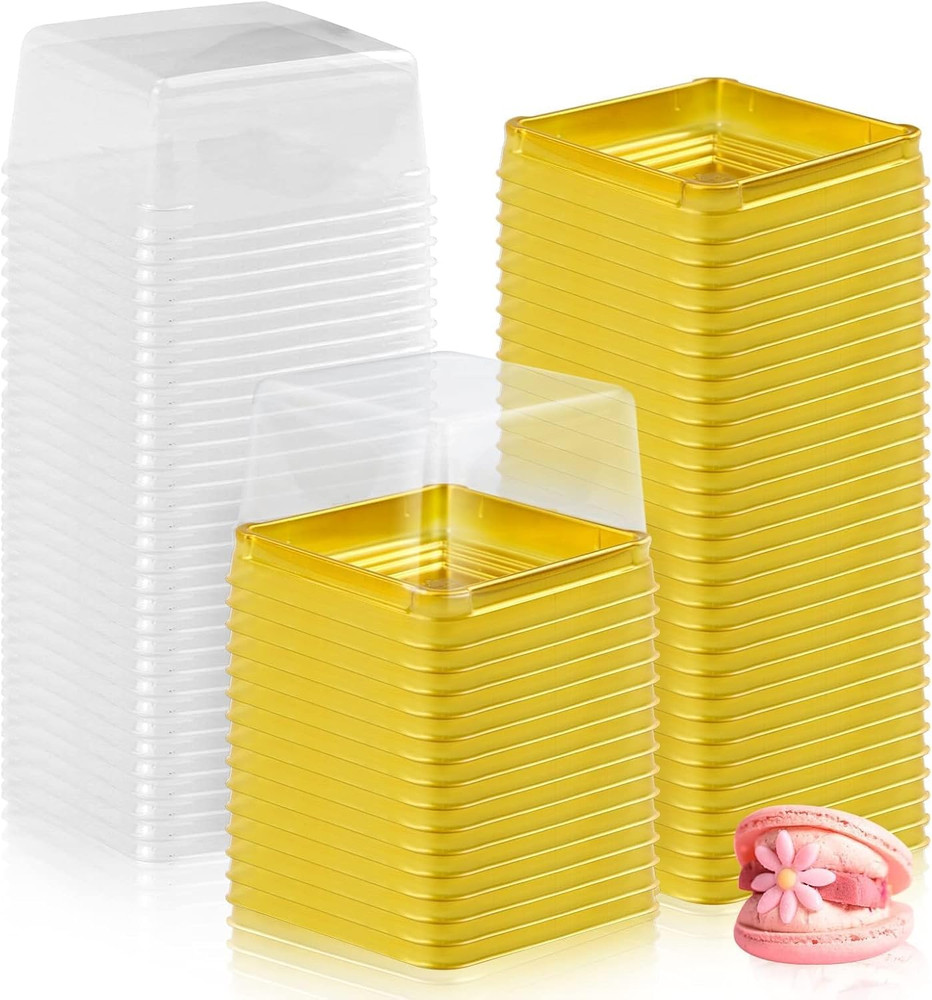 100 Set 3" Mini Cupcake Containers Plastic Square Containers with Lids Cupcake B