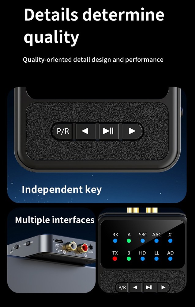 Bluetooth-Compatible 5.4 Audio Adapter APTX Receiver And Transmitter 2-In-1