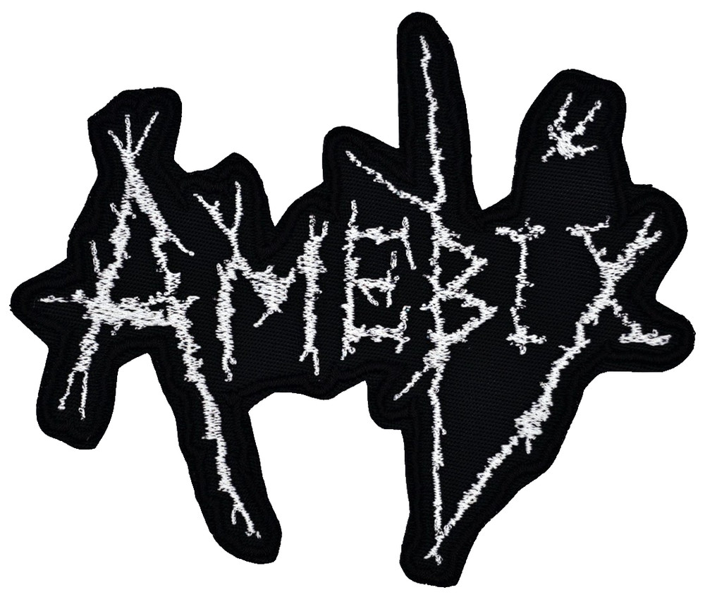 AMEBIX WHITE LOGO (shaped border) EMBROIDERED PATCH