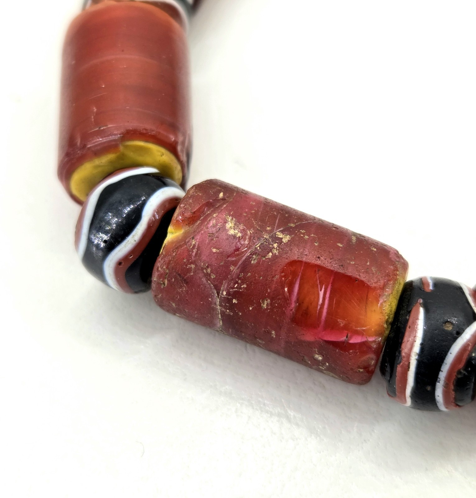 Hudson Bay Trade Bead Necklace Yellow Core Cornaline D'aleppo Venetian Trail