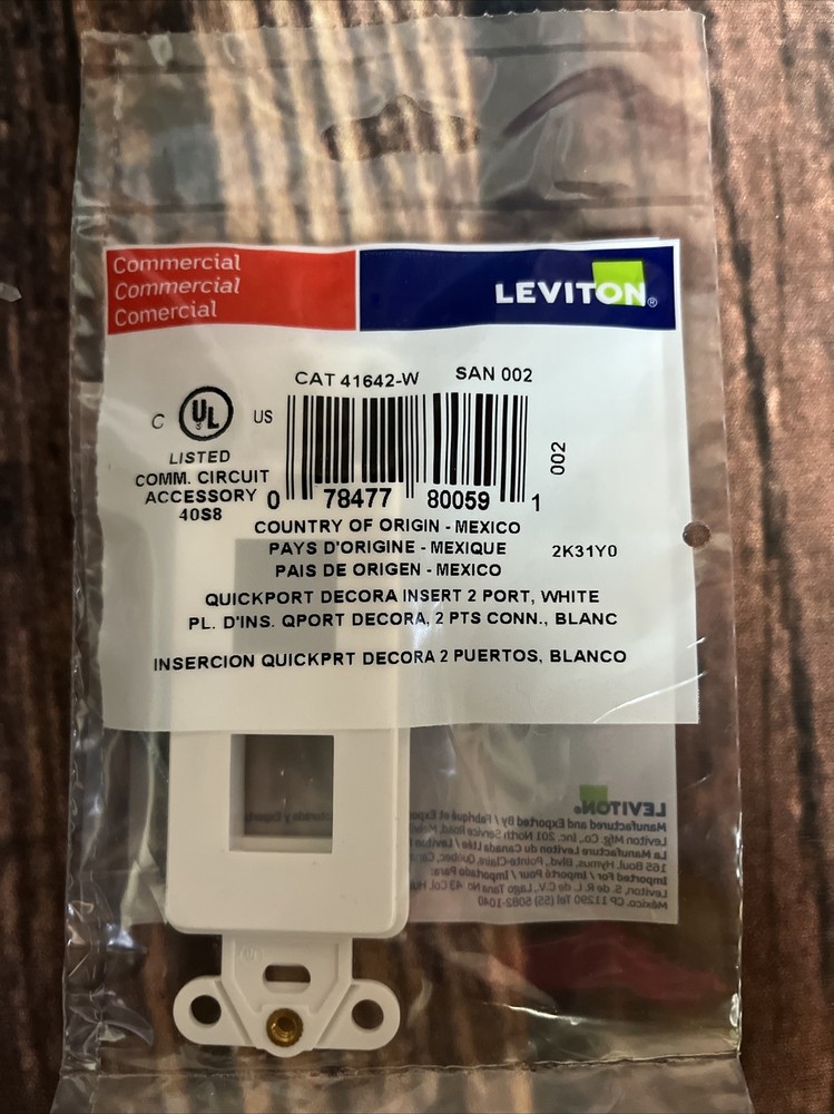Leviton 41642-W QuickPort Decora Insert, 2-Port, White