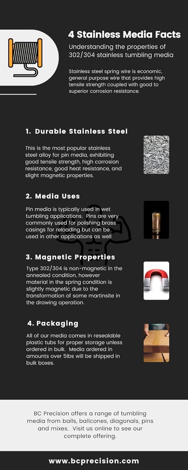 1 LB Stainless Steel Tumbling Media Pins - 0.047" Diameter, 0.255" Length