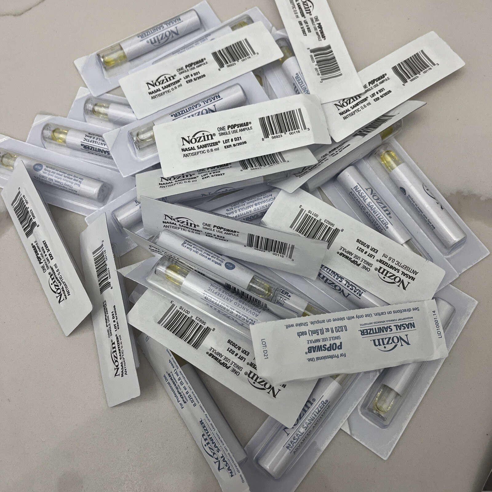 100  Count-Nozin Nasal Sanitizer antiseptic - Popswab ampules.