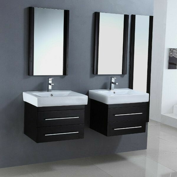 White Ceramic Rectangular Wall Mount Floating Bathroom Sink 24" x 17" x 7"