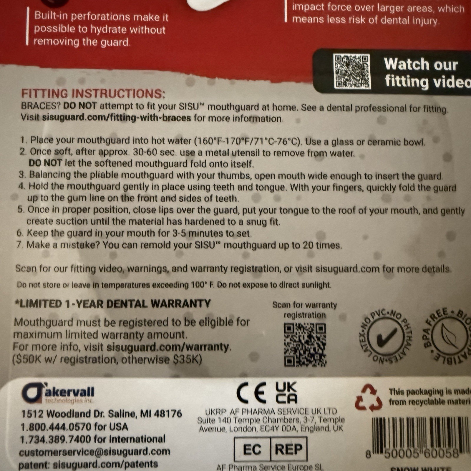 SISU Aero Mouthguard Large Snow White Ultra-Thin Custom Fit Sports Protection