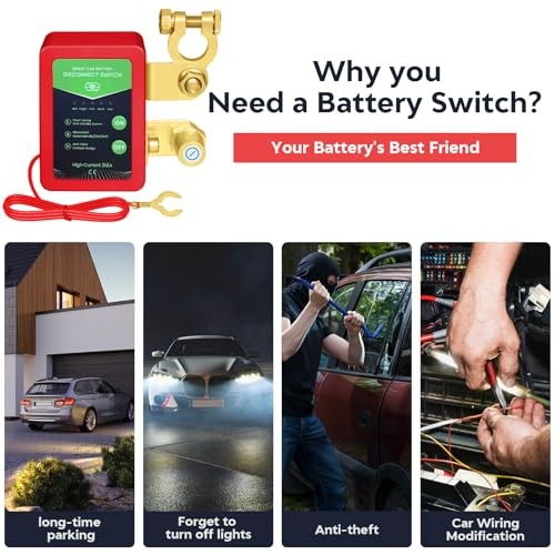 Kill Switch for Car - 12V Remote Battery Disconnect Switch Smart Voltage red