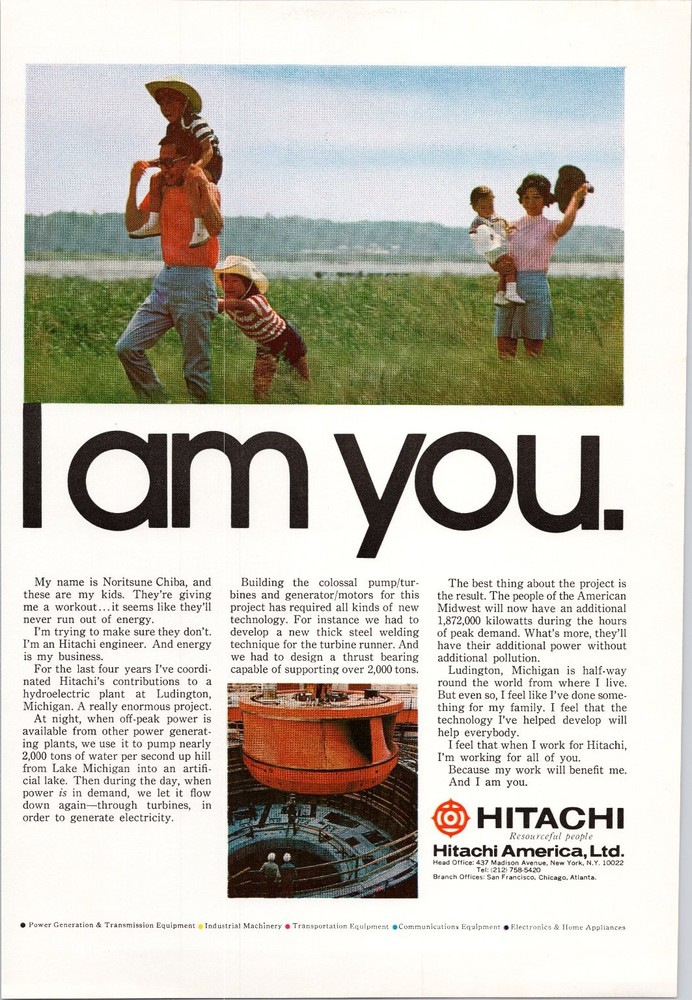 Hitachi 1974 Original Print Ad Hydroelectric Project Ludington Michigan