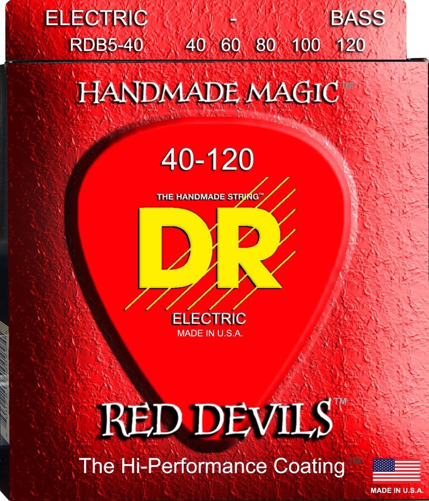 DR RDB5-40 Red Devils Coated Bass Guitar Strings; 5-string set gauges 40-120