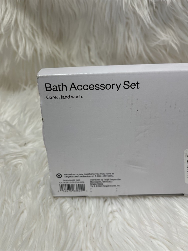 Room Essentials~ 3pc Lavender Bath Bundle Set: Soap Tray & Pump & Canister