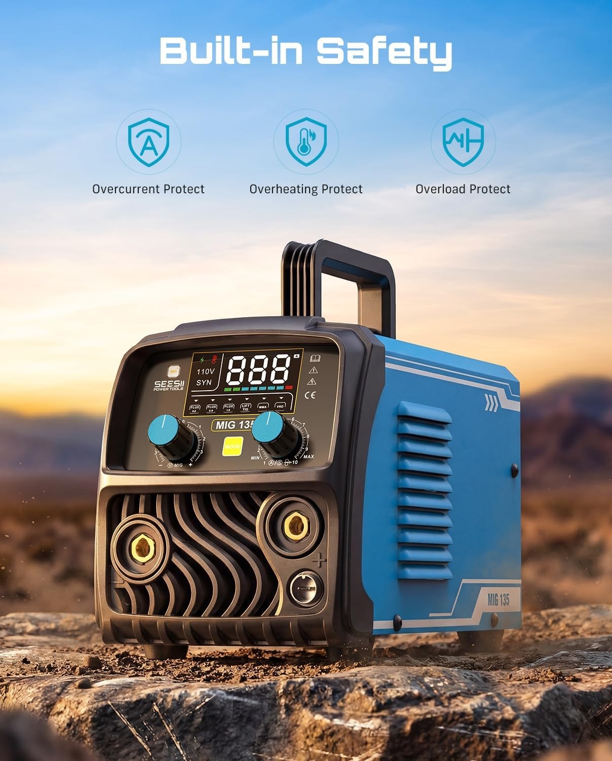 Seesii 135A MIG Welder -3-in-1 Gasless Flux Core/Lift TIG/Stick Welding Machine