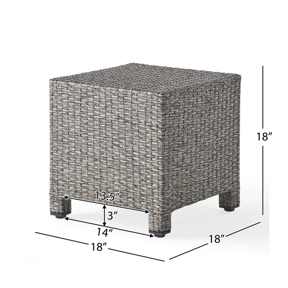 Outdoor Wicker Cube Side Table, Mixed Black