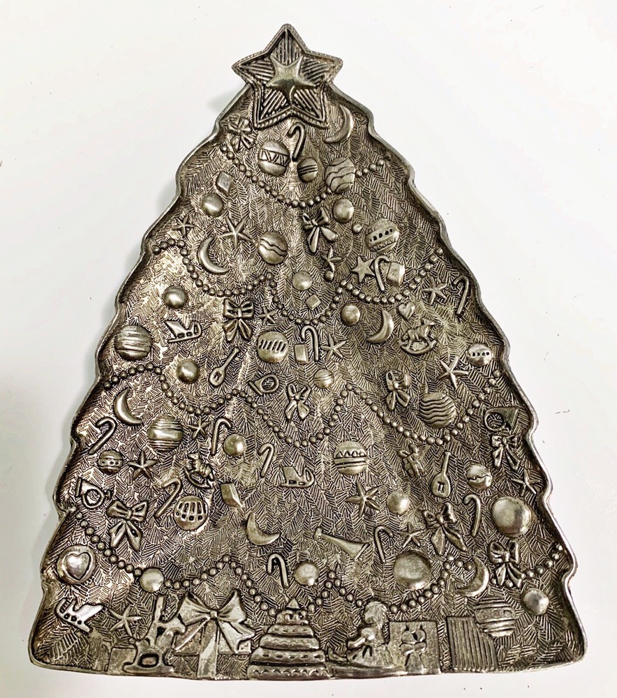 International Silver Company Christmas Tree Dish Candy Nut Trinket Embossed