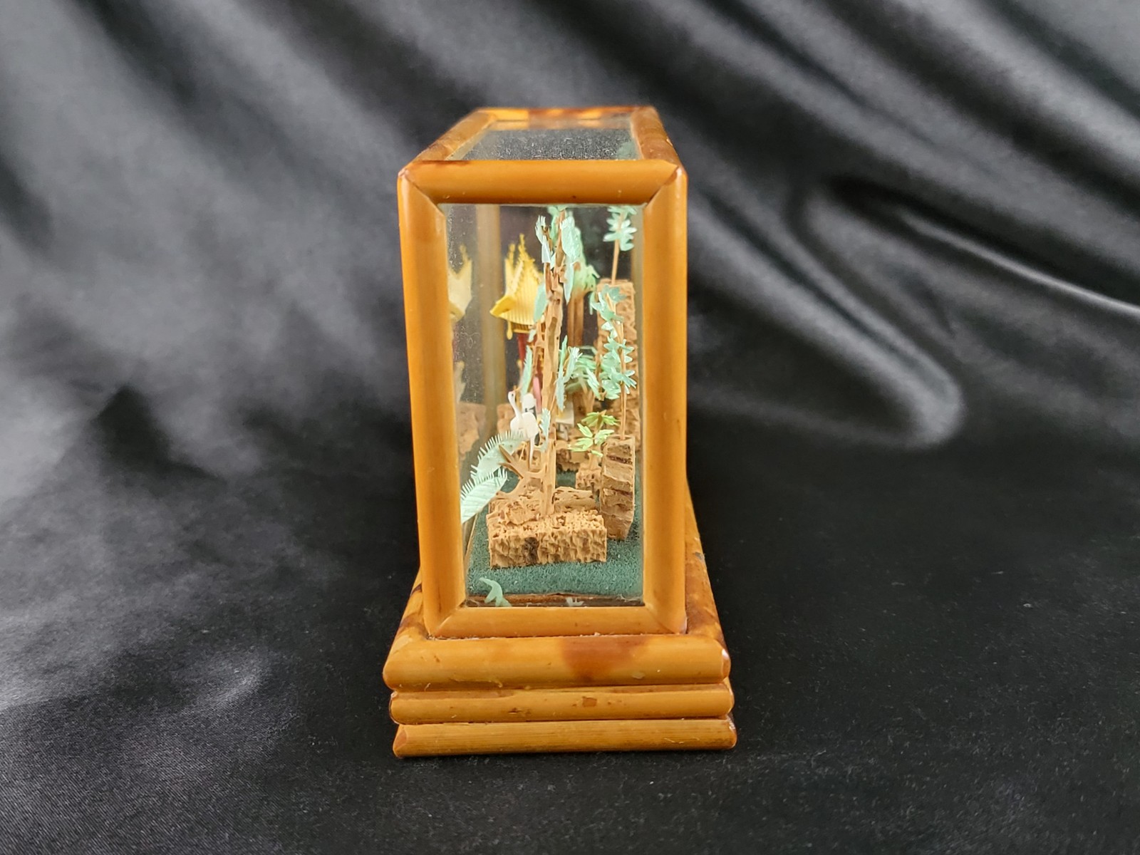 3D Carved Sculpture China Japan Pagoda Bonsai Tree Storks Cranes Vintage