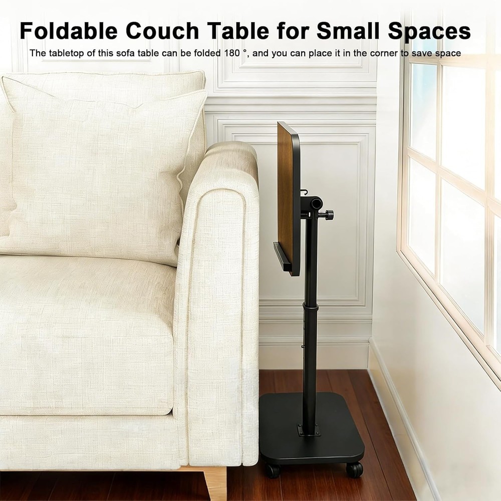 C Table End Table Adjustable Height Rolling TV Tray Table Small Spaces