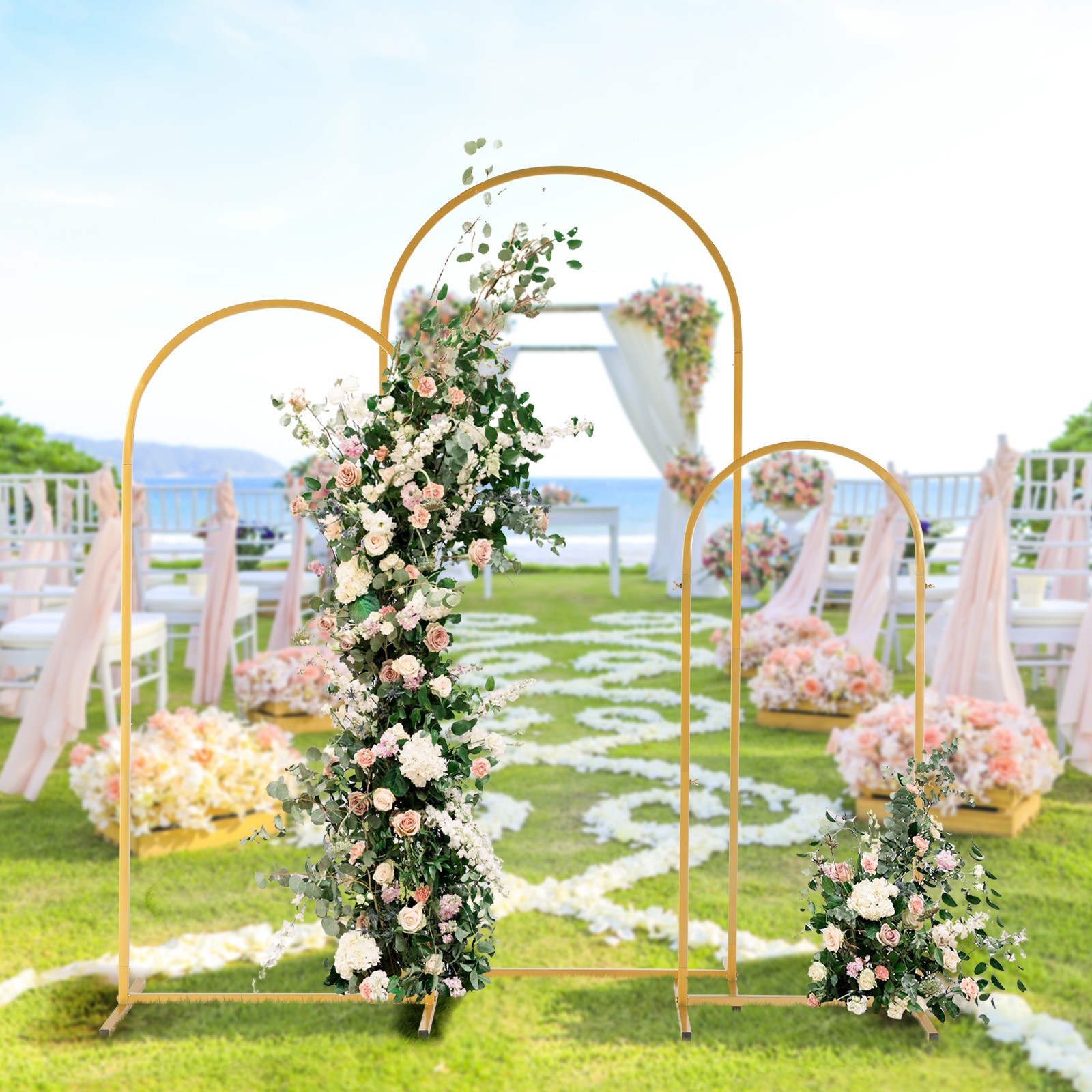 Set of 3 Metal Arch Frame Backdrop Stand Gold Wedding Arch Stand (4FT/5FT/6FT)