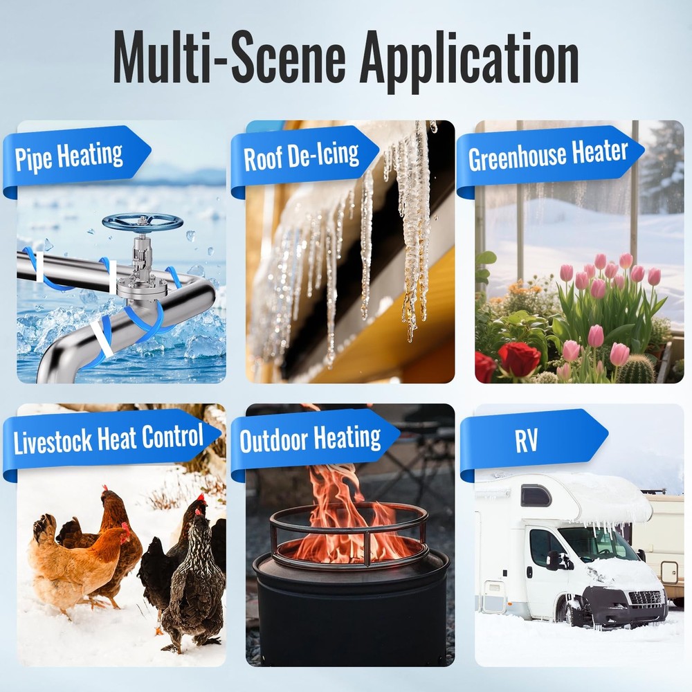 1PC 120V 15A Temperature Controlled Extension Cord, Heat Cable Controller, Th...