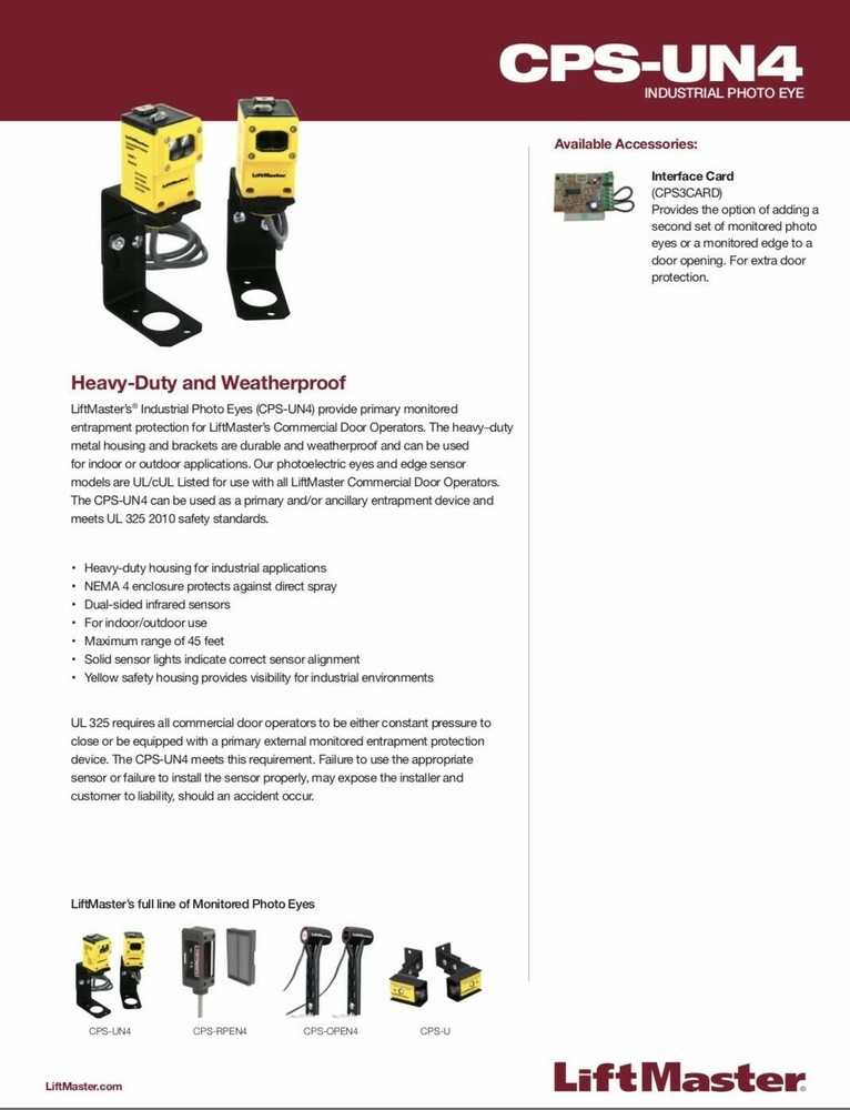 LiftMaster CPS-UN4 Commercial Door Operator Protector System NEMA 4