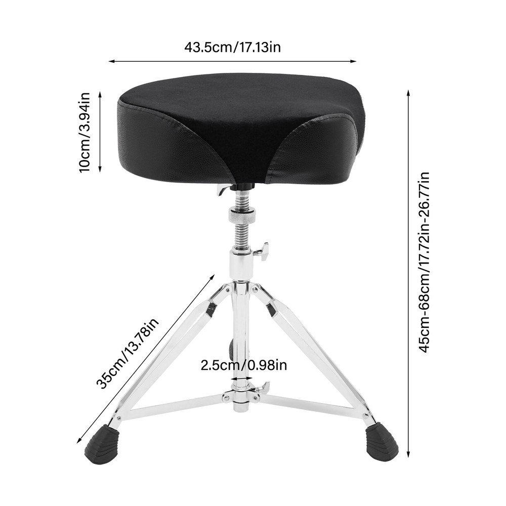 Adjustable Black Drum Stool with Thick Padded Seat for Comfort