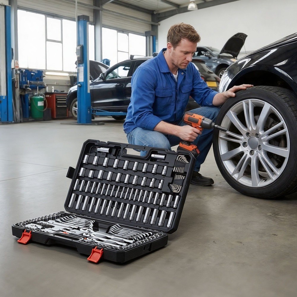 159-Pc Auto Tool Kit: 6-Point Sockets, Wrenches, Screwdriver Bits & Storage Case