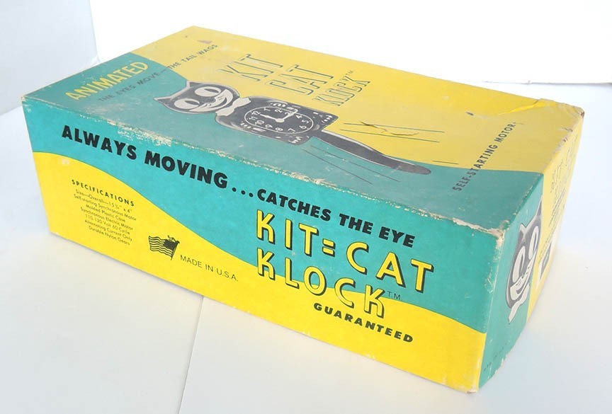 SUPER NICE, VINTAGE KIT CAT KLOCK CLOCK MODEL D8 FULLY WORKING COMPLETE IN BOX