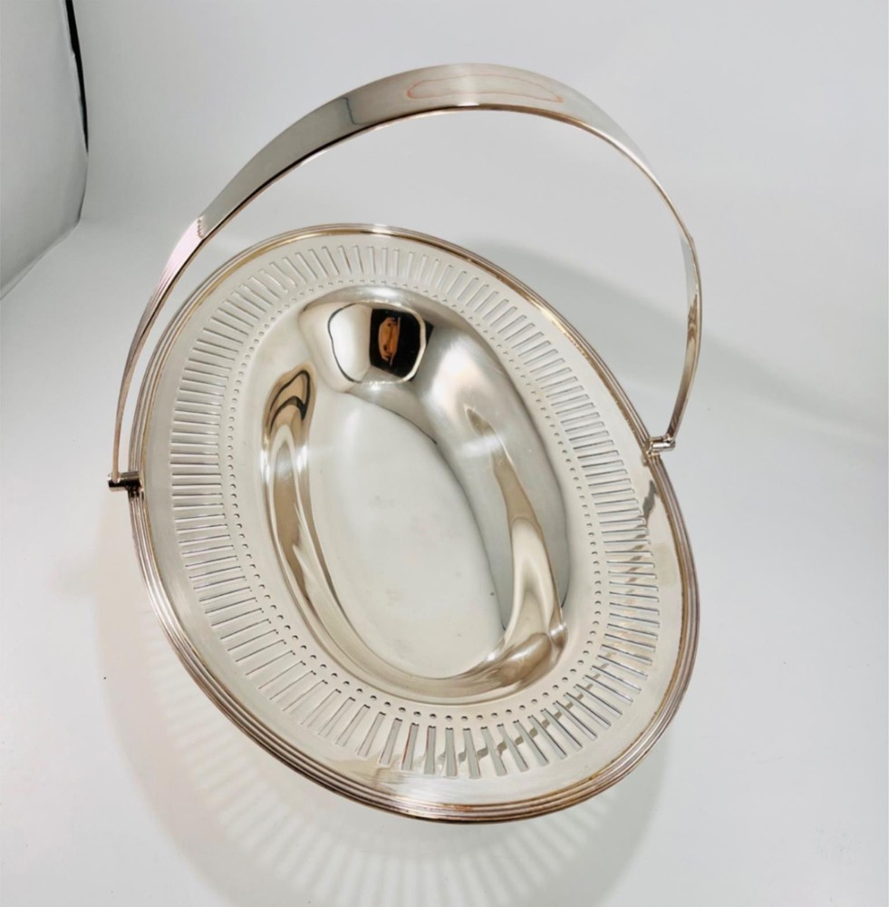 Vintage JC & Co Silver PlateFooted Fruit Cake Bread Basket w/ Handle 13.5" x 10"