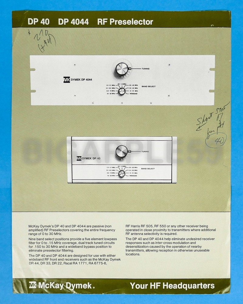Brochure For McKay Dymek DP40 & DP4044 Receiver RF Preselector