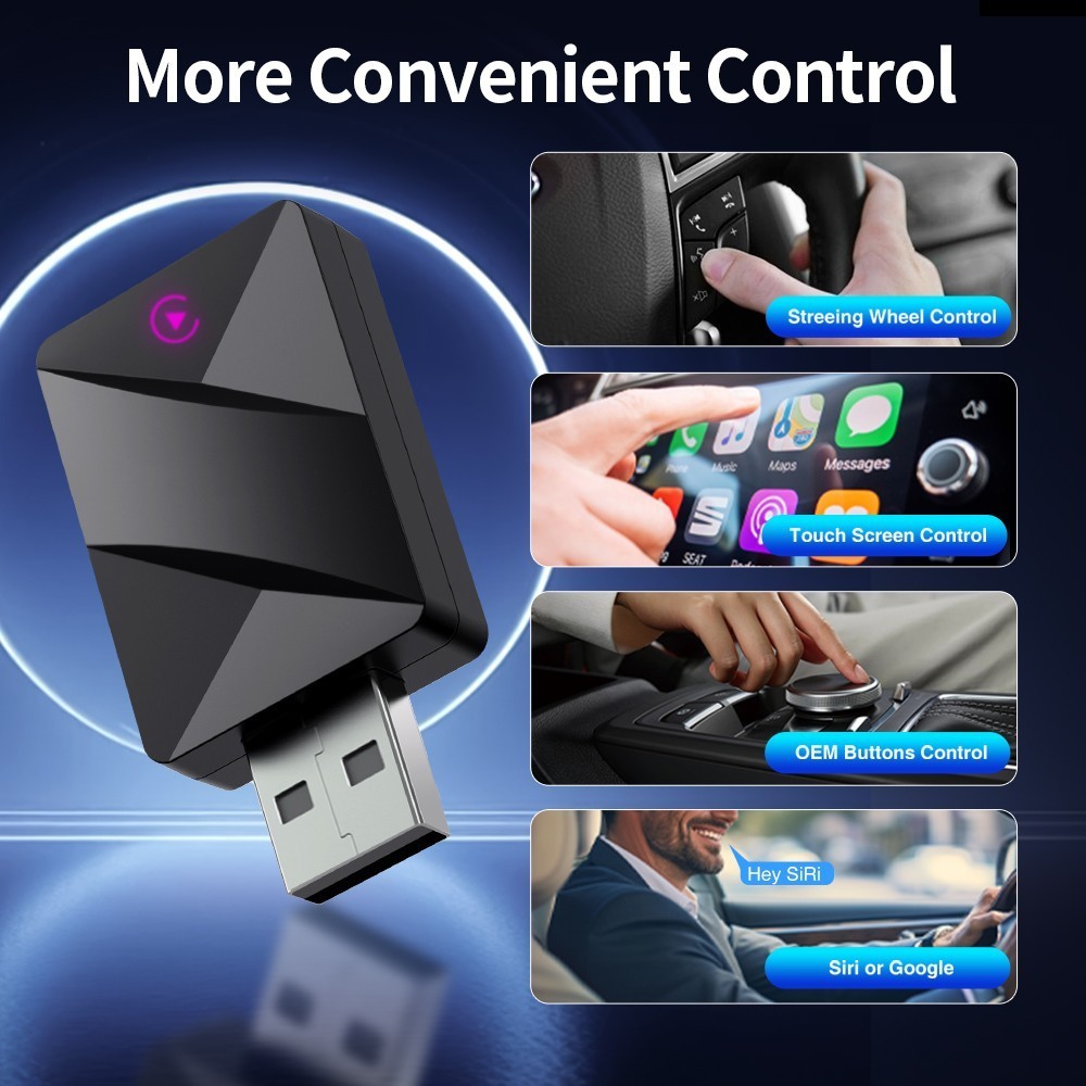 USB Wireless CarPlay Adapter for Apple iPhone & Android Auto Dongle Plug ＆ Play
