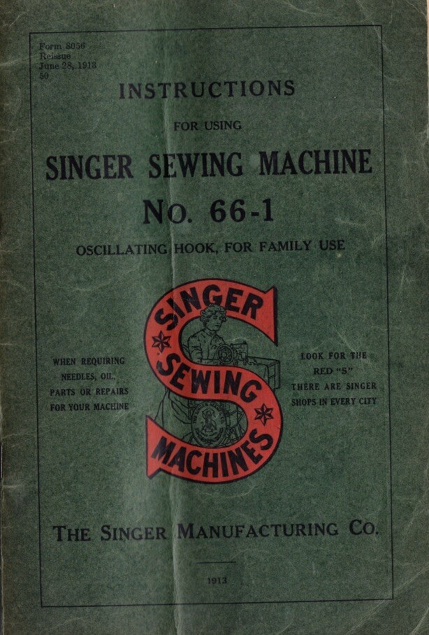 Large Deluxe-Edition Instructions Manual for Singer 66-1 Sewing Machine