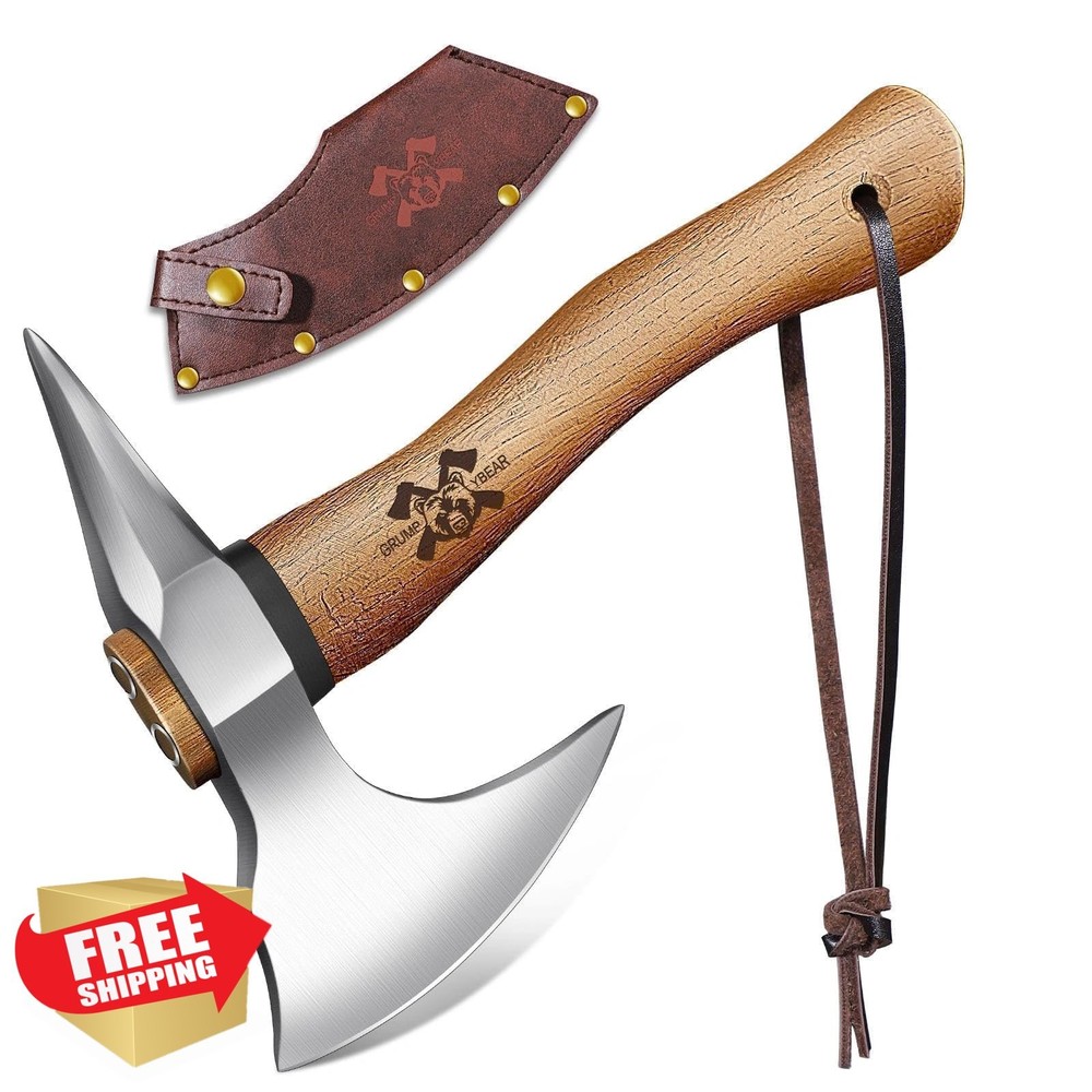 Grumpy Bear 11" Survival Axe Hatchet Forged Steel Walnut Handle