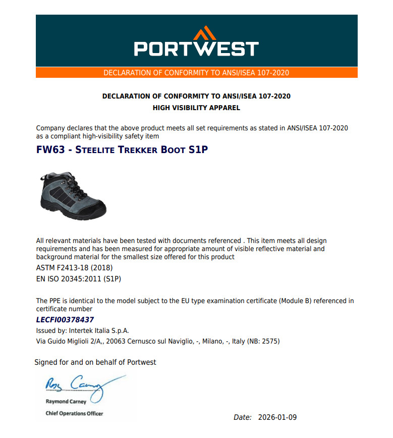 Portwest FW63 Steelite Trekker Cow's Leather Slip Resistant Outsole Work Shoes