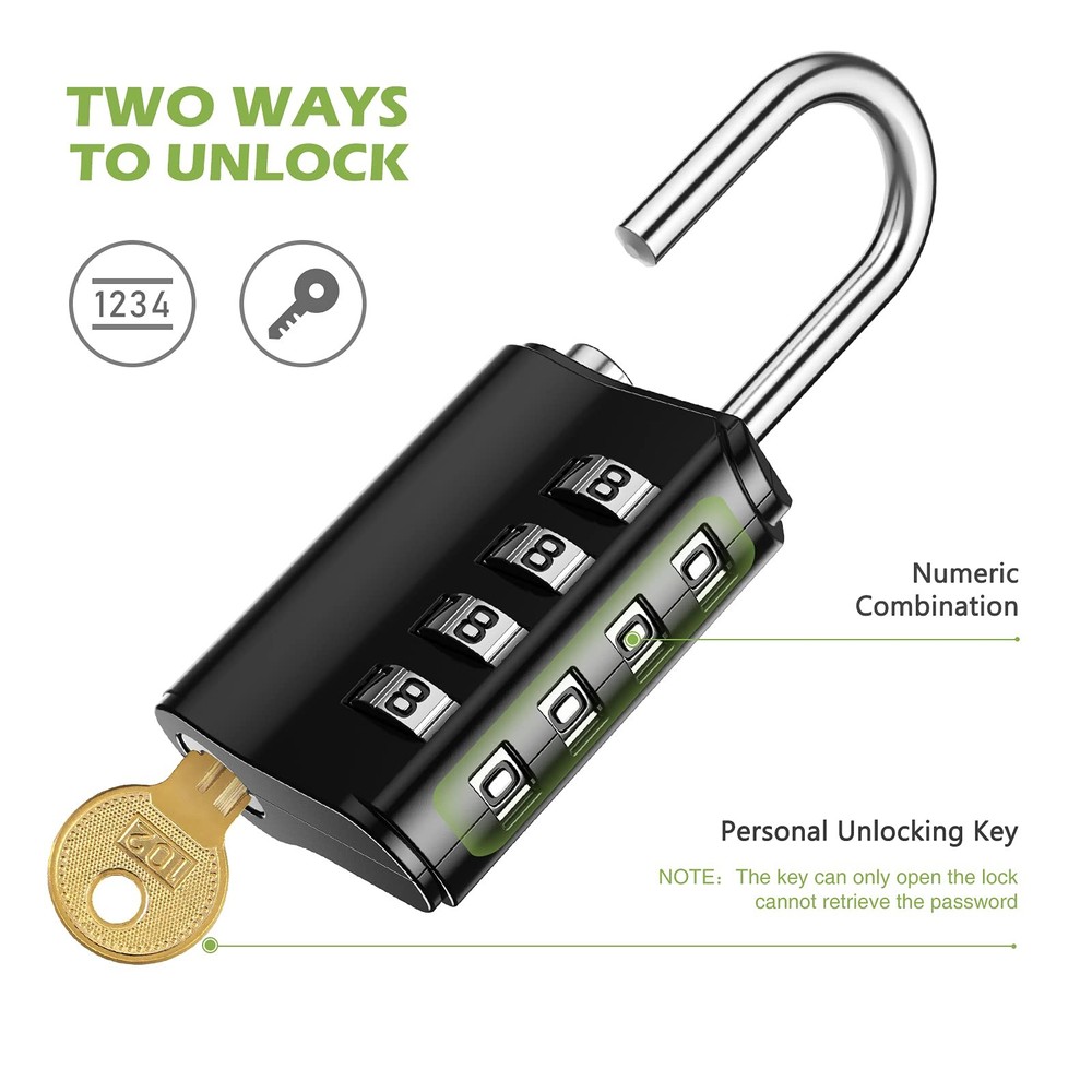Combination Lock, Resettable 4 Digit Combination Padlock with Keys, Waterproo...