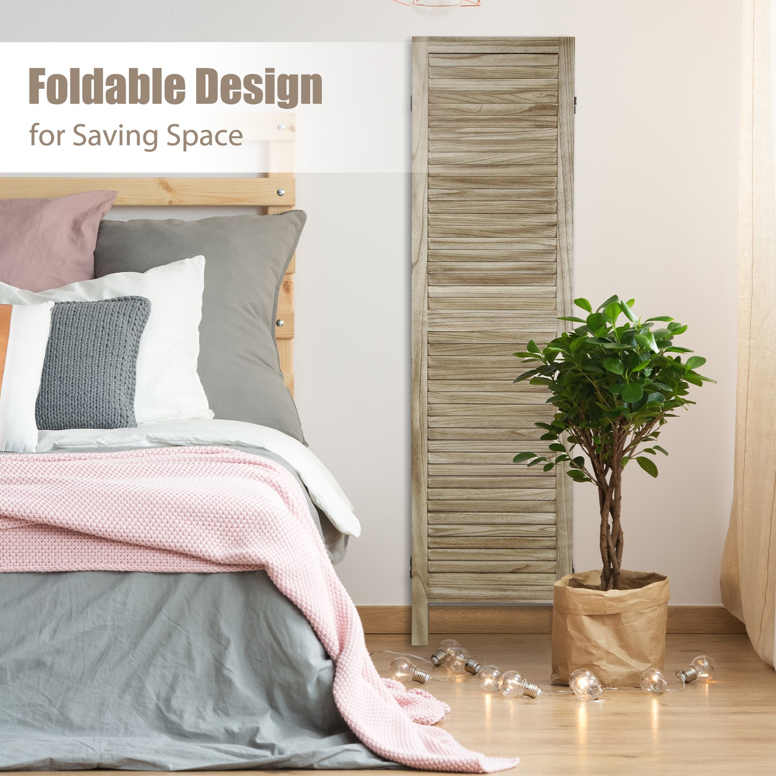 8 Panel Wood Room Dividers Louvered Freestanding Screens Folding Privacy Wall