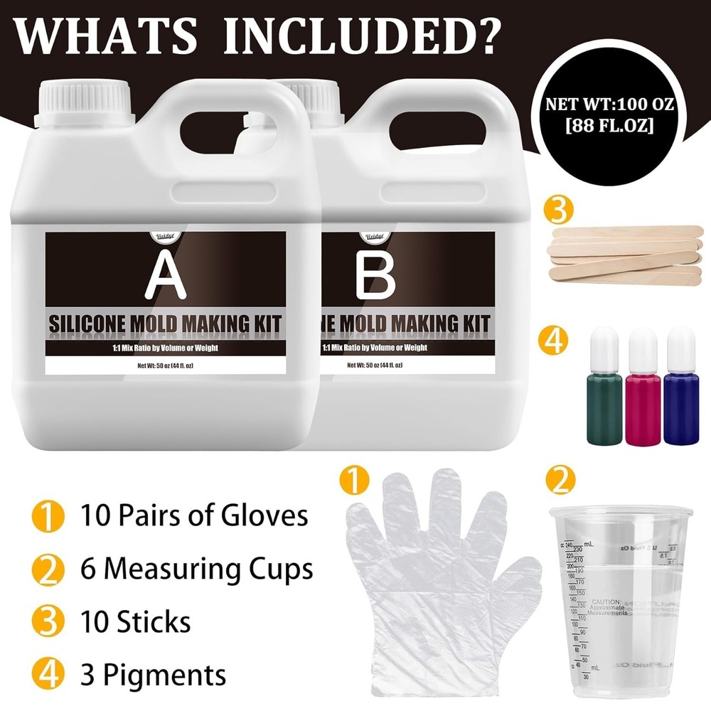Silicone Mold Making Kit 100oz Translucent Liquid Silicone Rubber Mold Making