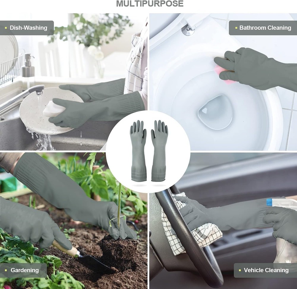 Non-Slip Gray Rubber Gloves: Comfortable, Allergy-Friendly Dishwashing Solution