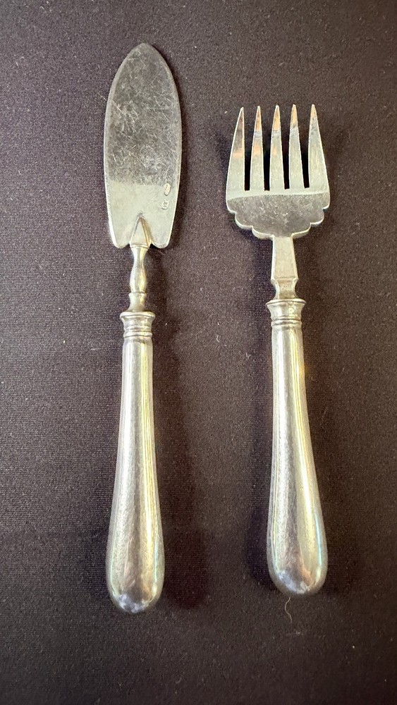 Antique Russian 84 Silver Pastry Server and Fork Set. Solid Silver 875 fine