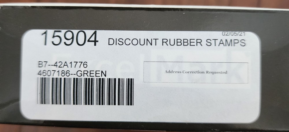 Self inking stamp "Address Correction Requested" in green #10 font