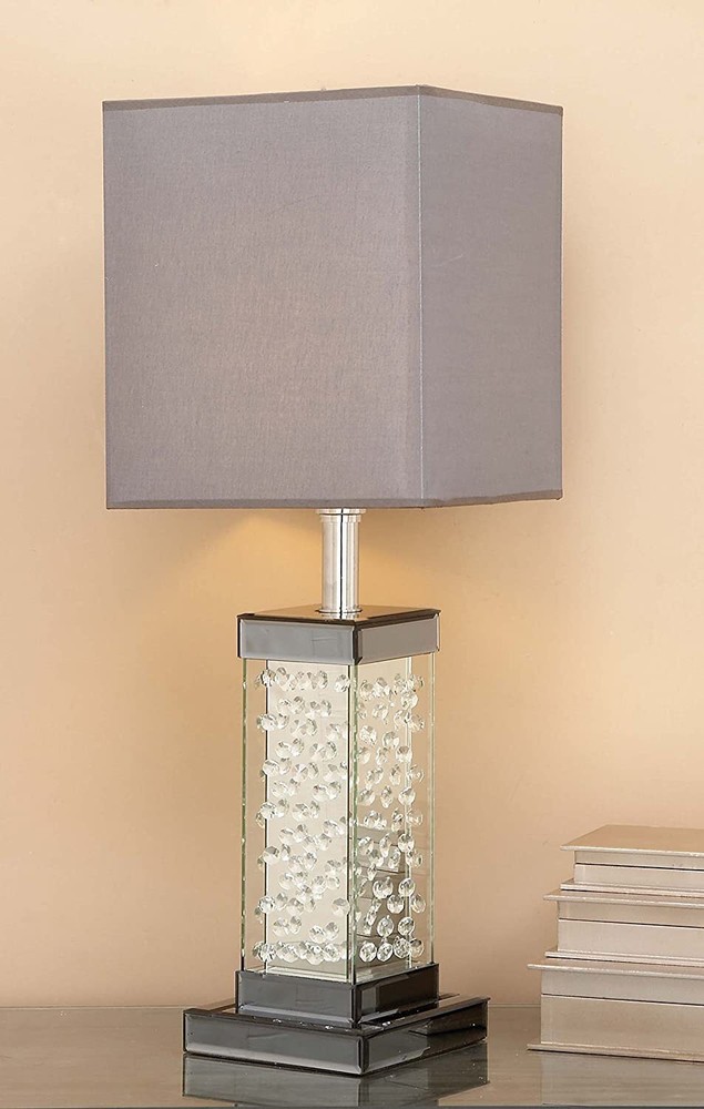 Modern Chic Glam Beveled Floating Crystals Glass Rectangular Table Lamp W/ Shade