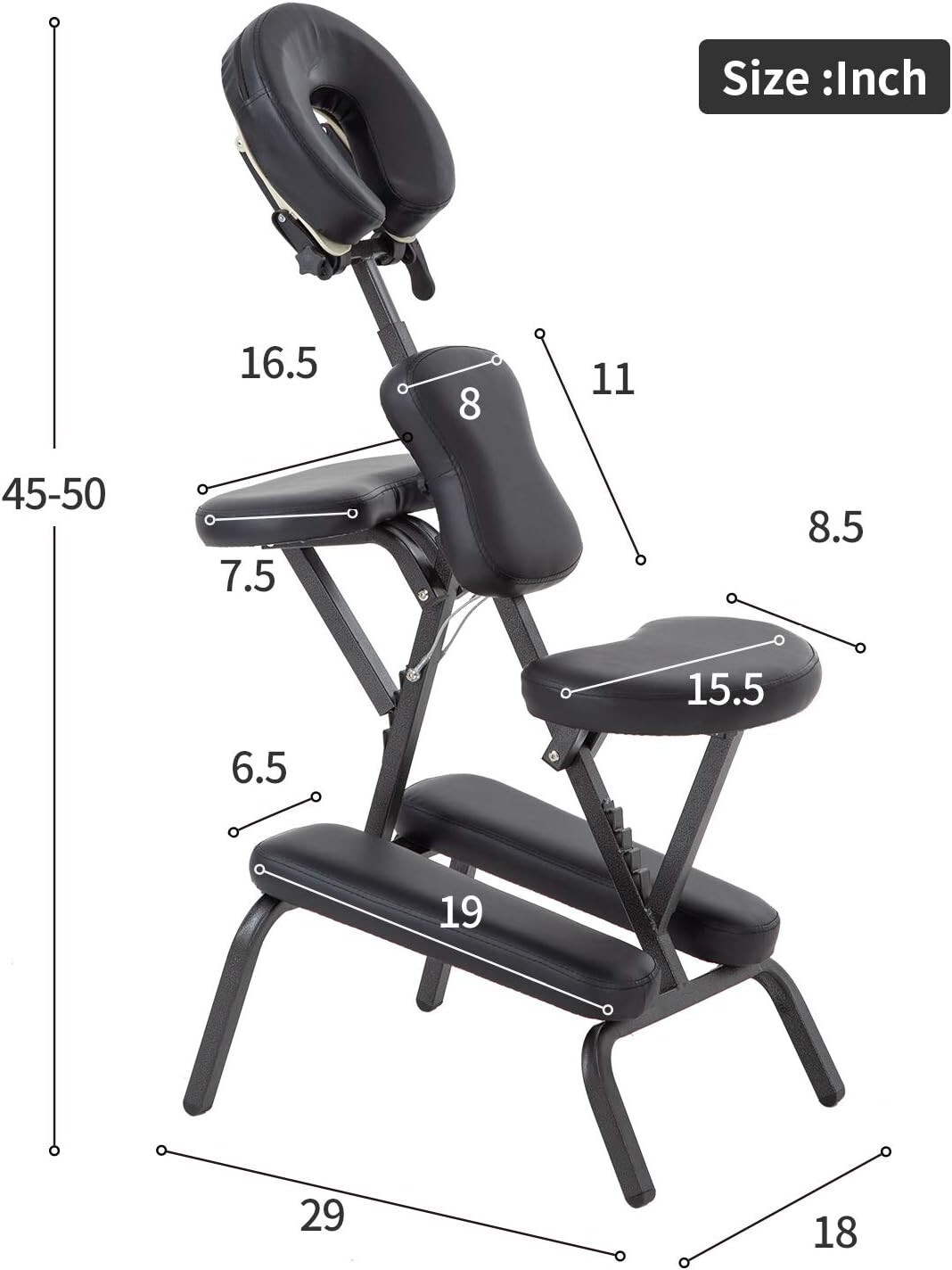 Massage Chair Portable Tattoo Chair Folding Height Adjustable 2 Inch Thick