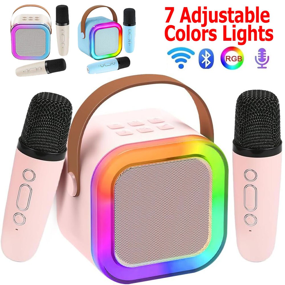 Bluetooth Karaoke Machine Portable Mini Speaker with 2 Wireless Microphones US