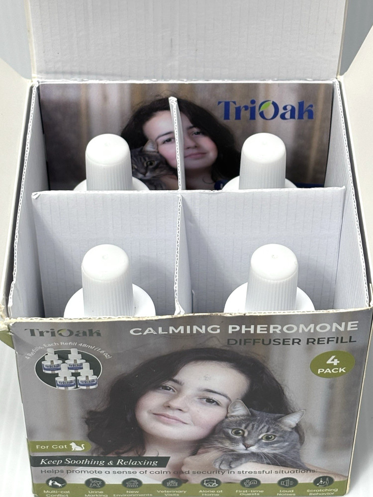 TriOak Cat Pheromone Diffuser Refill 4 Pack Calming 48ml 1.6oz Each for Cats Kit