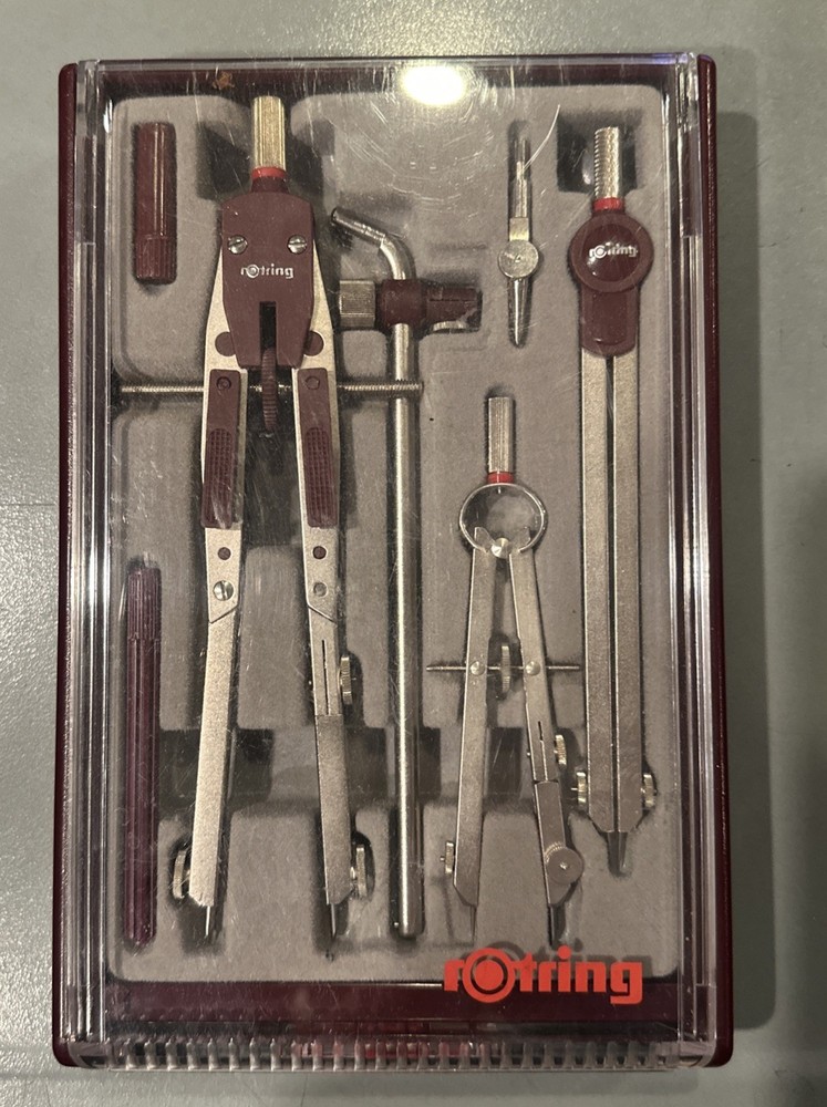 Rotring Drafting Tools Convex 7 pcs Compass Set in Case Germany