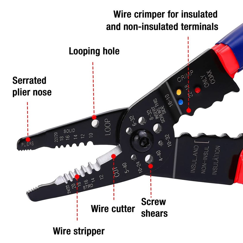 WORKPRO Wire Stripper Set, 8-Inch Multi-Tool and 8 INCH, Red, Blue