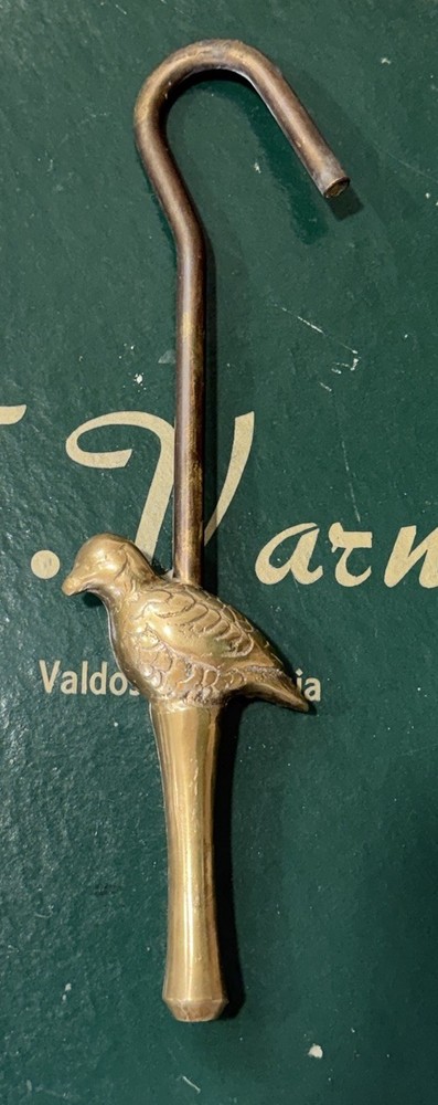 Vintage Solid Brass Bird Peasant Fireplace Damper Pull Hook - Decor Functional