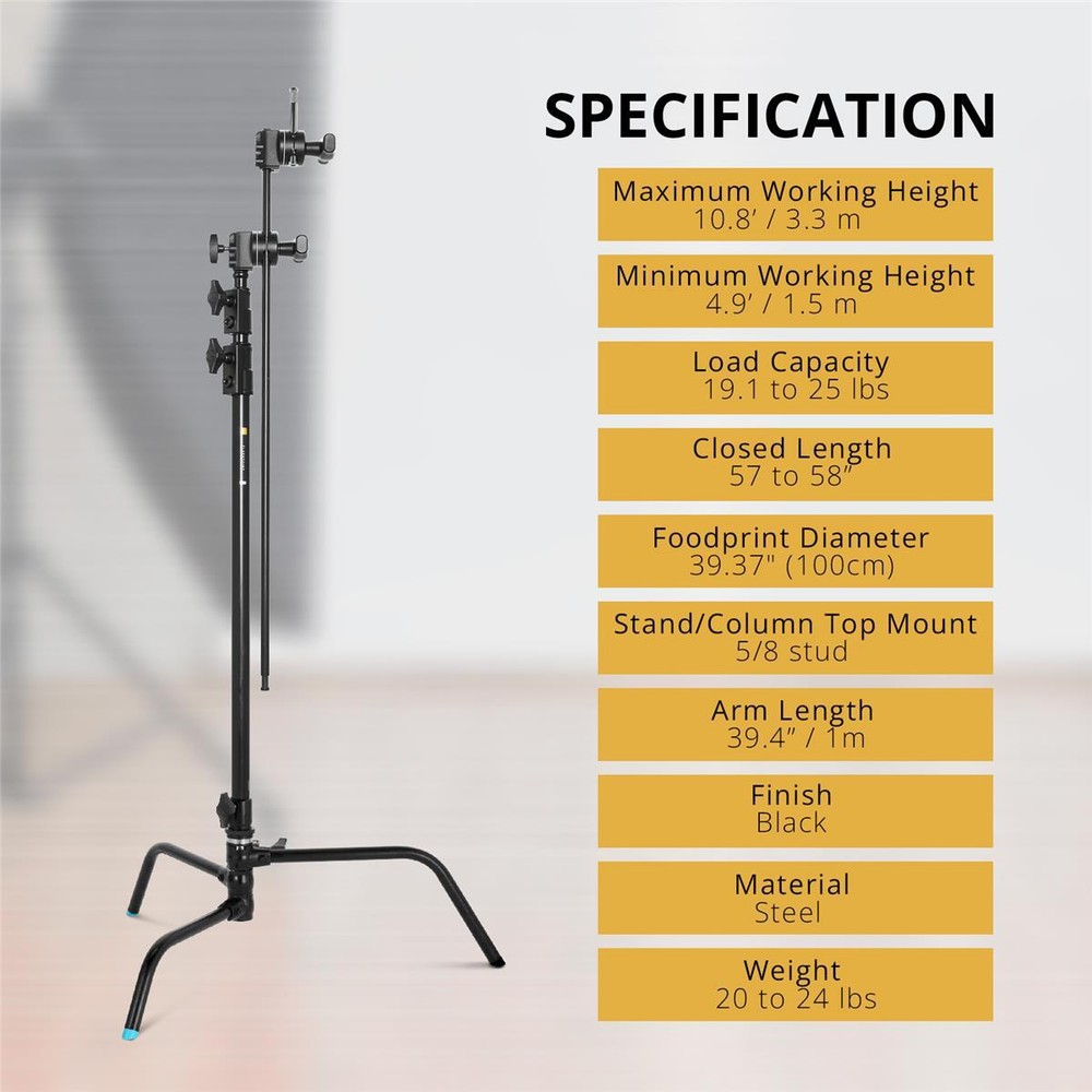 Flashpoint 40" Quick Release Turtle Base C-Stand Kit, Grip Head Arm (Black)