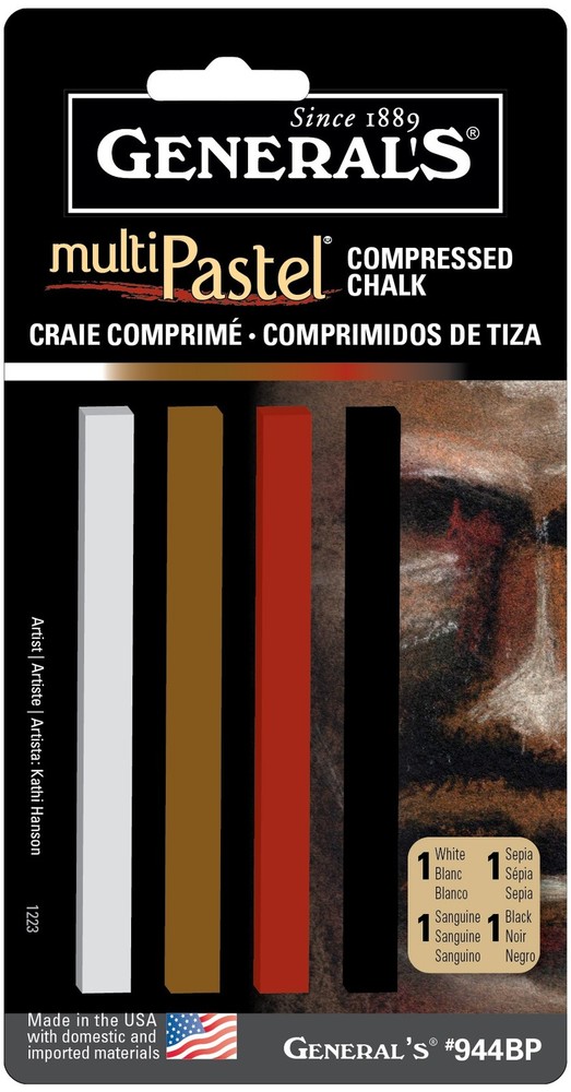 Compressed Pastel Crayons 4/Pkg-Assorted Colors - 3 Pack