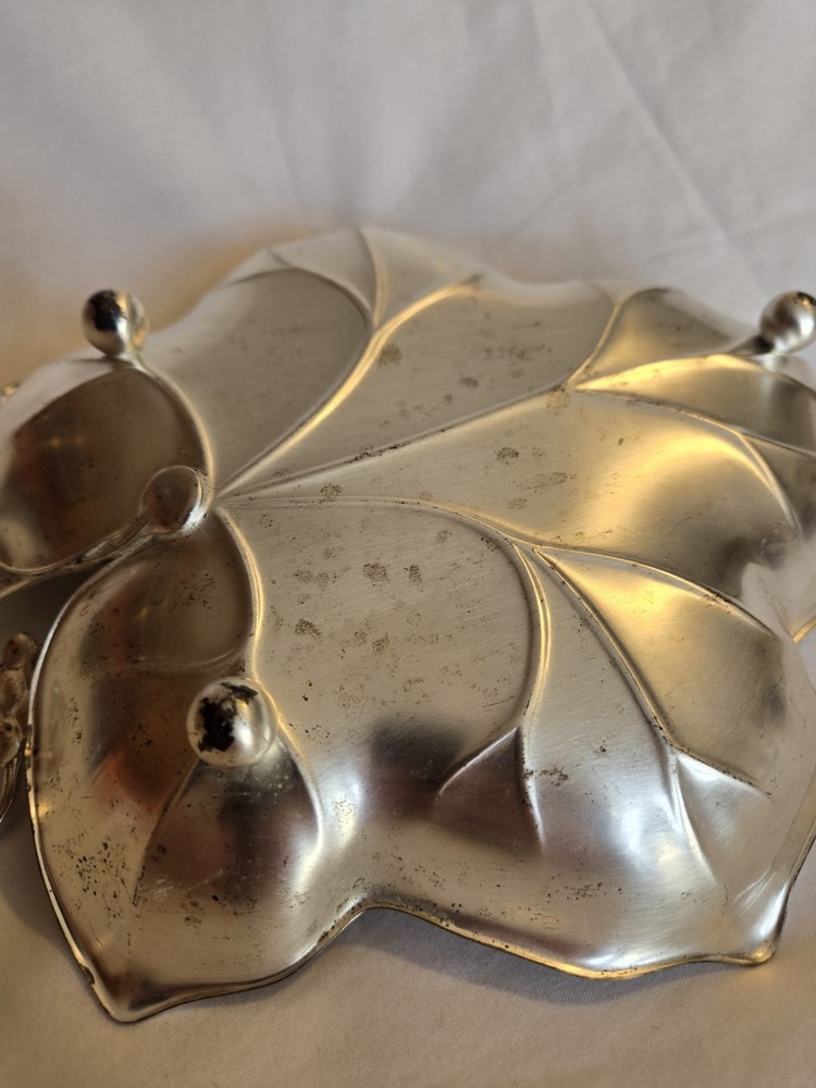EP Brass Germany WMF IKORA Grape Leaf Candy Dish Silver Electro Plated 9in X 8in